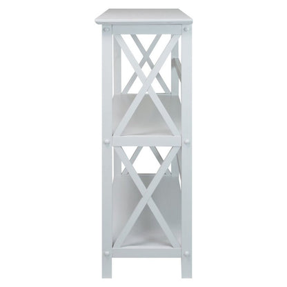 White 3 Tier Bookshelf with Solid Wood Frame and X-Design Style