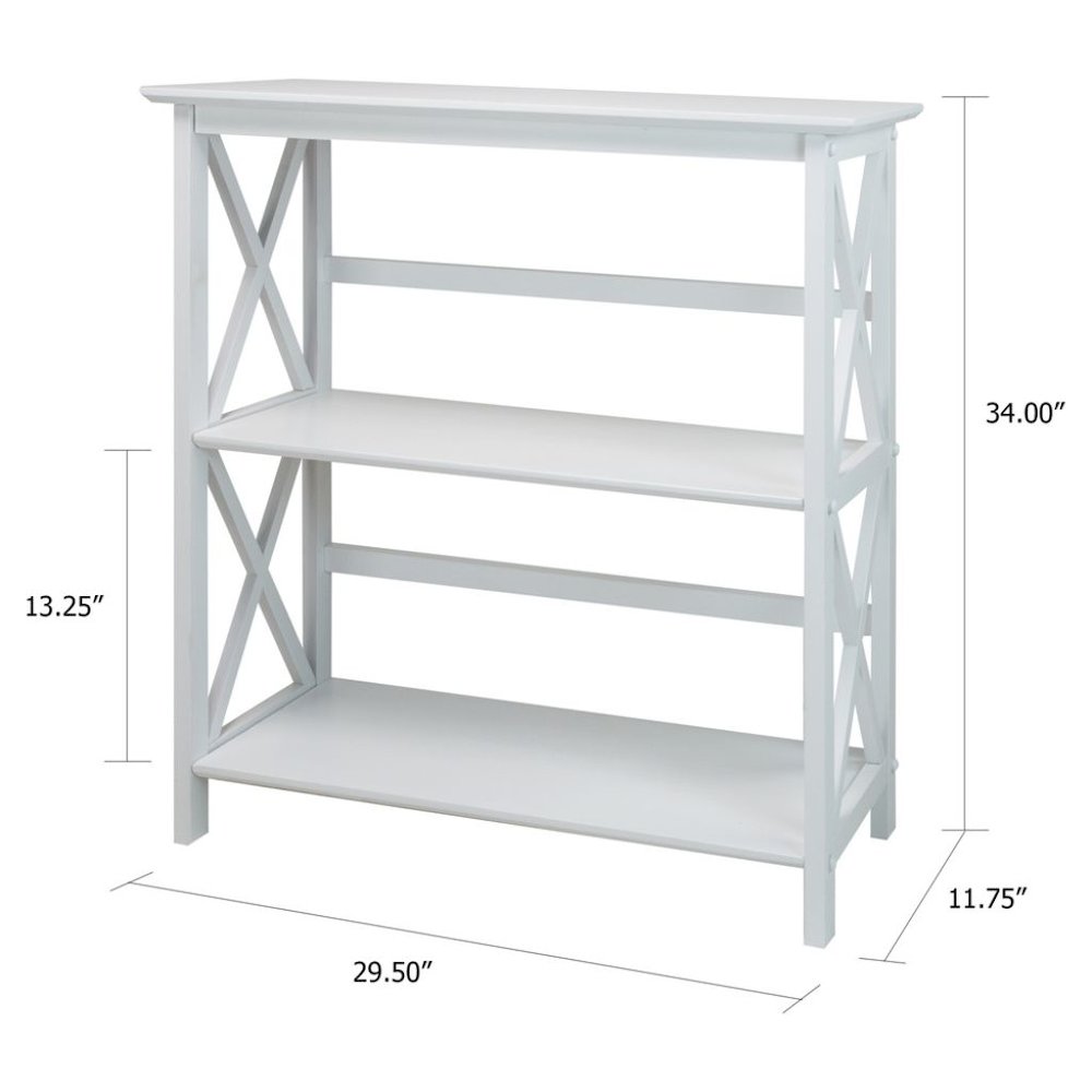 White 3 Tier Bookshelf with Solid Wood Frame and X-Design Style