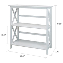 White 3 Tier Bookshelf with Solid Wood Frame and X-Design Style