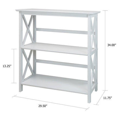 White 3 Tier Bookshelf with Solid Wood Frame and X-Design Style