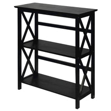 Black 3 Tier Bookshelf with Solid Wood Frame and X-Design Style