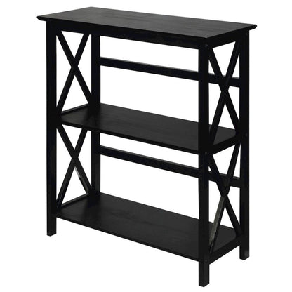 Black 3 Tier Bookshelf with Solid Wood Frame and X-Design Style