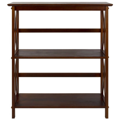 Walnut Brown 3 Tier Bookshelf with Solid Wood Frame and X-Design Style