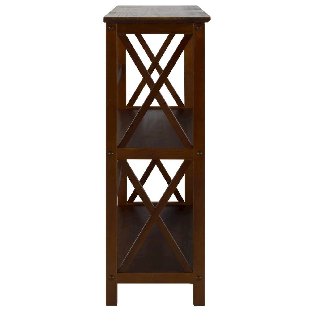Walnut Brown 3 Tier Bookshelf with Solid Wood Frame and X-Design Style