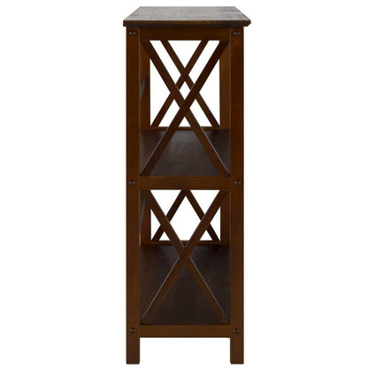 Walnut Brown 3 Tier Bookshelf with Solid Wood Frame and X-Design Style