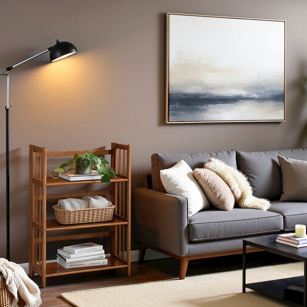Brown Chestnut Folding Bookshelf with 3 Shelves and Solid Wood Foldable Frame
