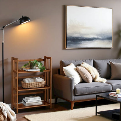 Brown Chestnut Folding Bookshelf with 3 Shelves and Solid Wood Foldable Frame