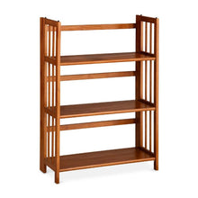 Brown Chestnut Folding Bookshelf with 3 Shelves and Solid Wood Foldable Frame