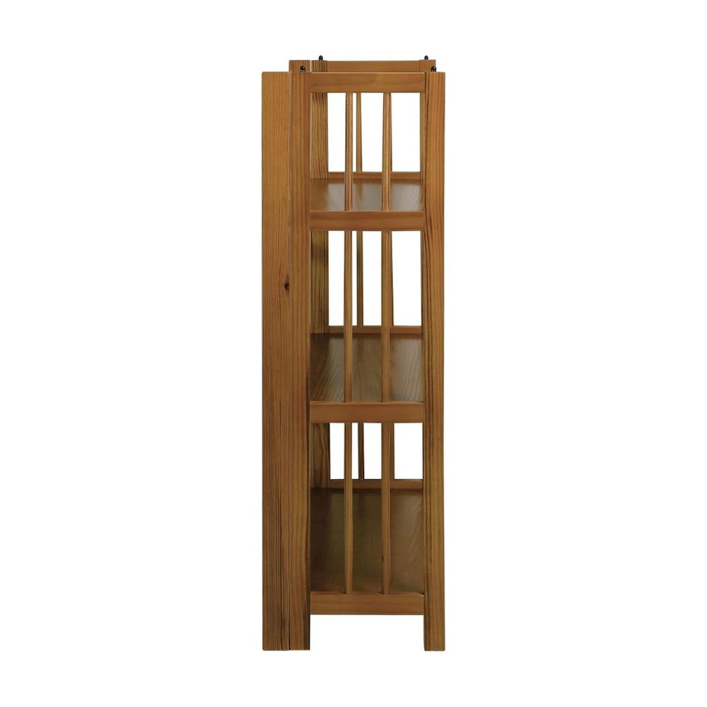 Brown Chestnut Folding Bookshelf with 3 Shelves and Solid Wood Foldable Frame