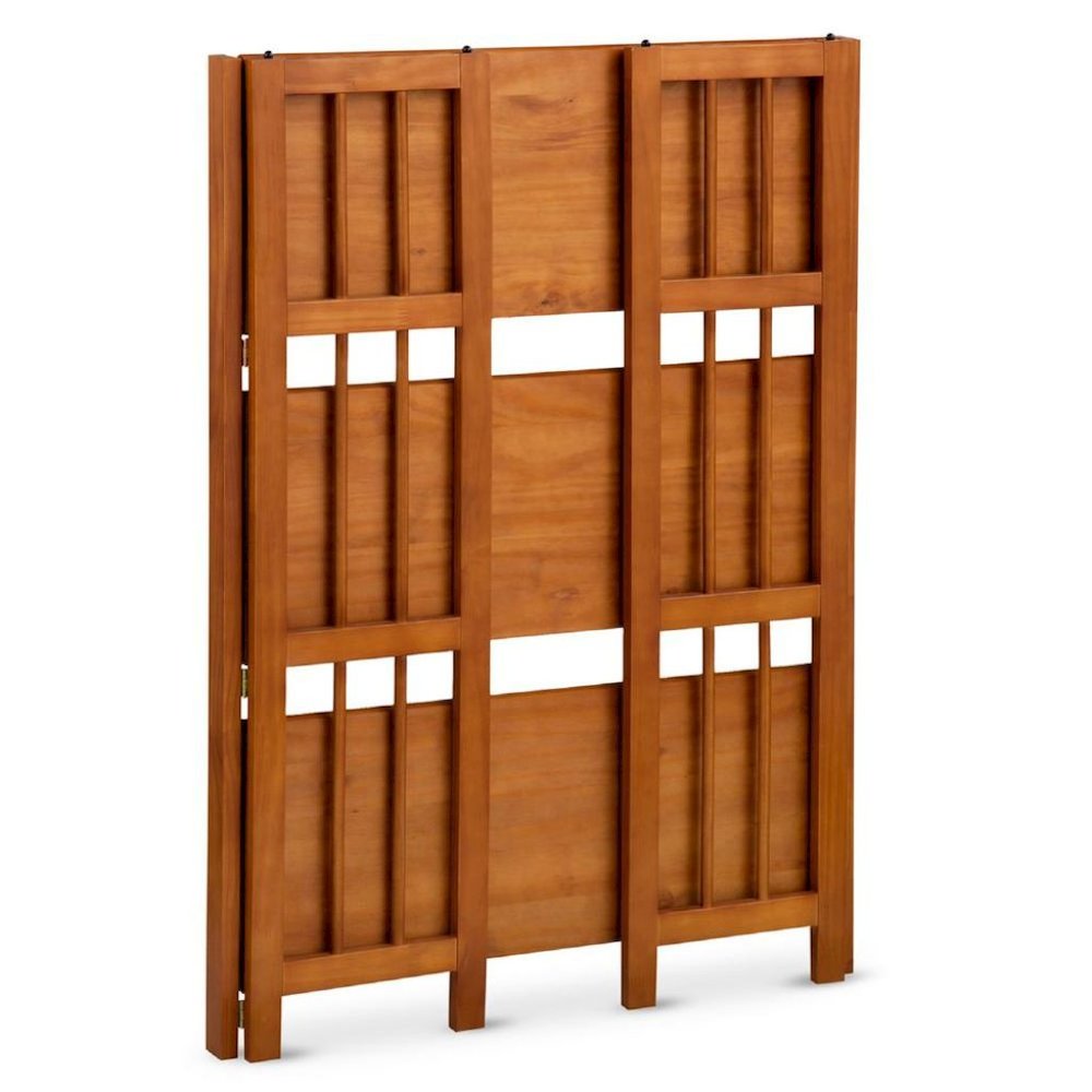 Brown Chestnut Folding Bookshelf with 3 Shelves and Solid Wood Foldable Frame