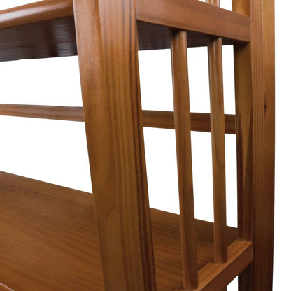 Brown Chestnut Folding Bookshelf with 3 Shelves and Solid Wood Foldable Frame