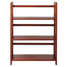 Mahogany Foldable Bookshelf with Solid Wood Frame and 3 Shelves