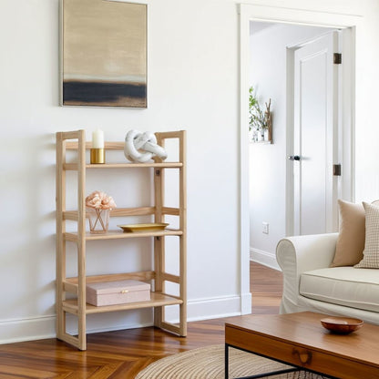 Brown Folding Bookshelf with Foldable Shelf Frame and Three-Tier Storage
