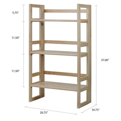 Brown Folding Bookshelf with Foldable Shelf Frame and Three-Tier Storage