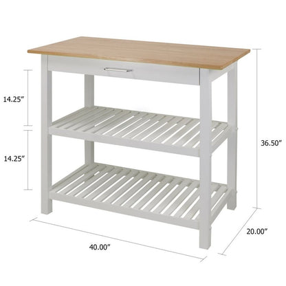 White Kitchen Island Table with Storage, Drawer and Open Counter 2 Shelves