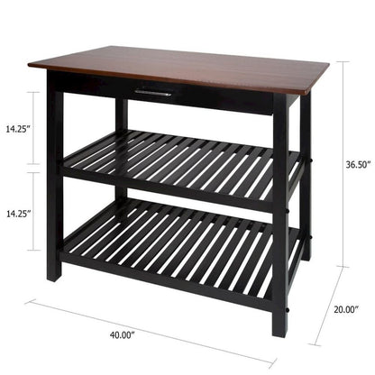 Black Kitchen Island Table with Storage, Drawer and Open Counter 2 Shelves