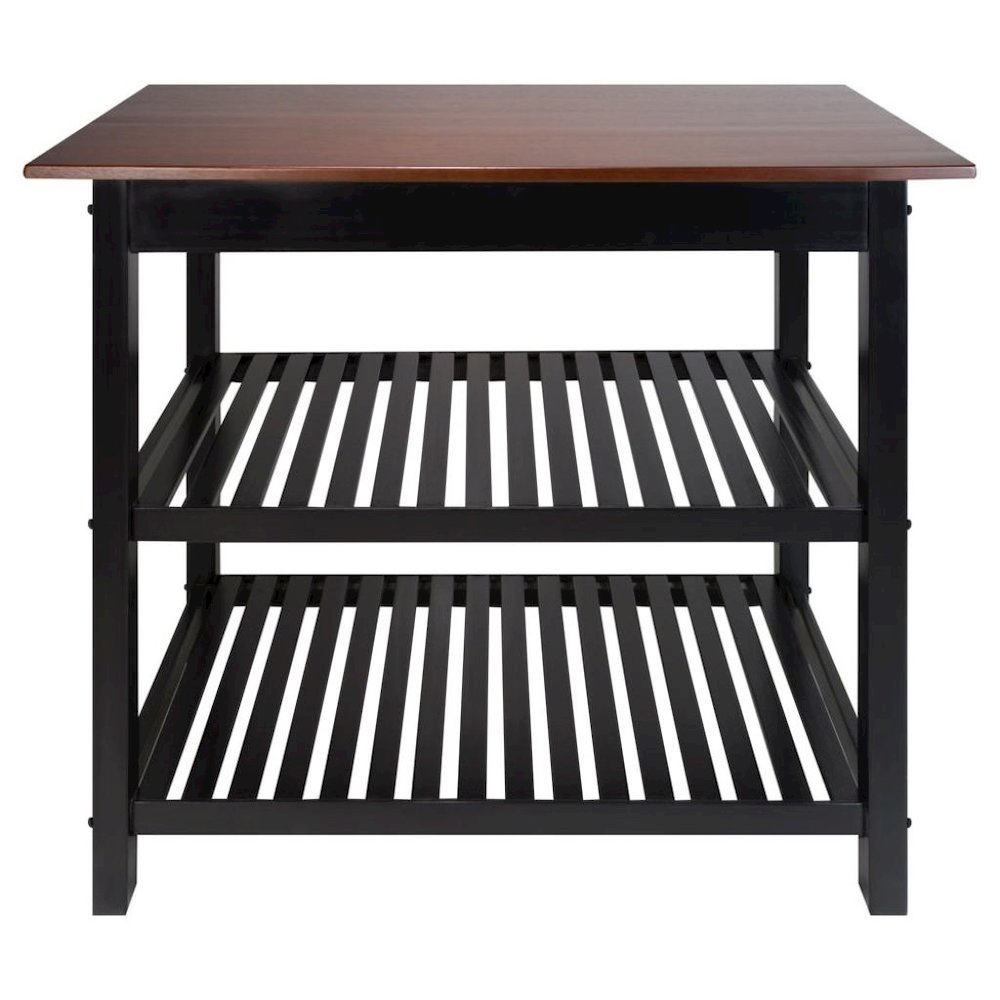 Black Kitchen Island Table with Storage, Drawer and Open Counter 2 Shelves