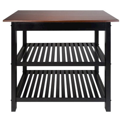 Black Kitchen Island Table with Storage, Drawer and Open Counter 2 Shelves