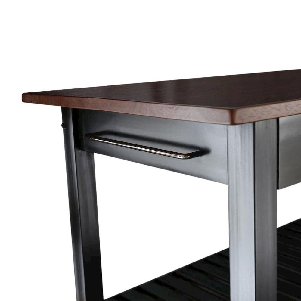 Black Kitchen Island Table with Storage, Drawer and Open Counter 2 Shelves