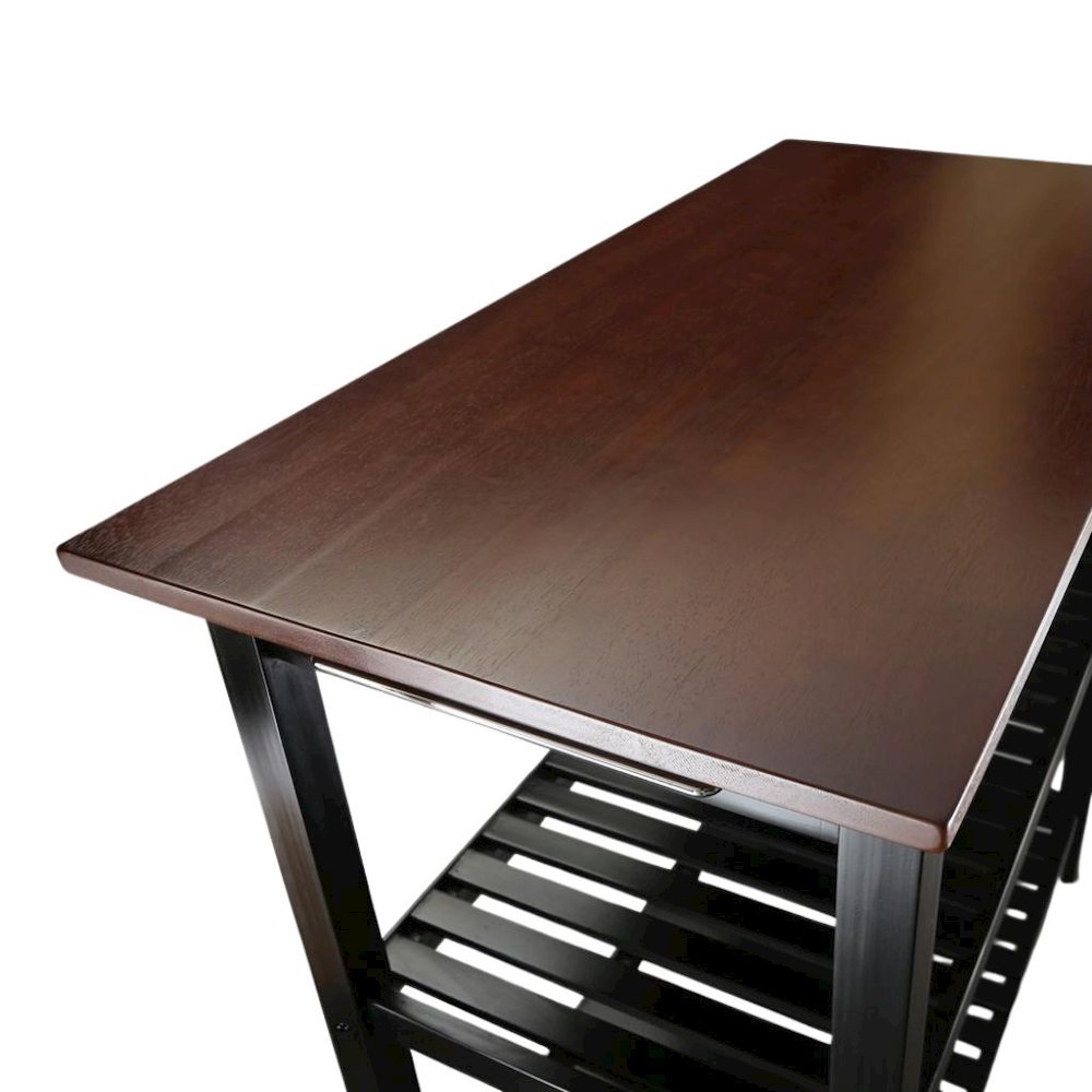 Black Kitchen Island Table with Storage, Drawer and Open Counter 2 Shelves