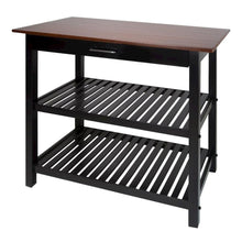 Black Kitchen Island Table with Storage, Drawer and Open Counter 2 Shelves