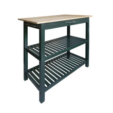 Hunter Green Kitchen Island Table with Storage, Drawer, 2 Open Counter Shelves