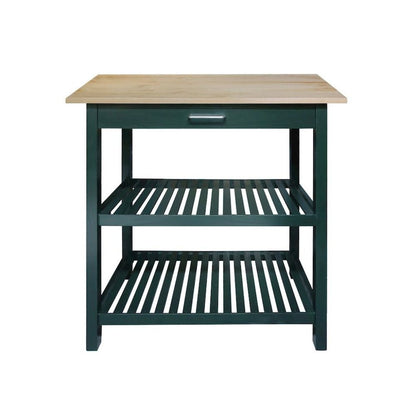 Hunter Green Kitchen Island Table with Storage, Drawer, 2 Open Counter Shelves