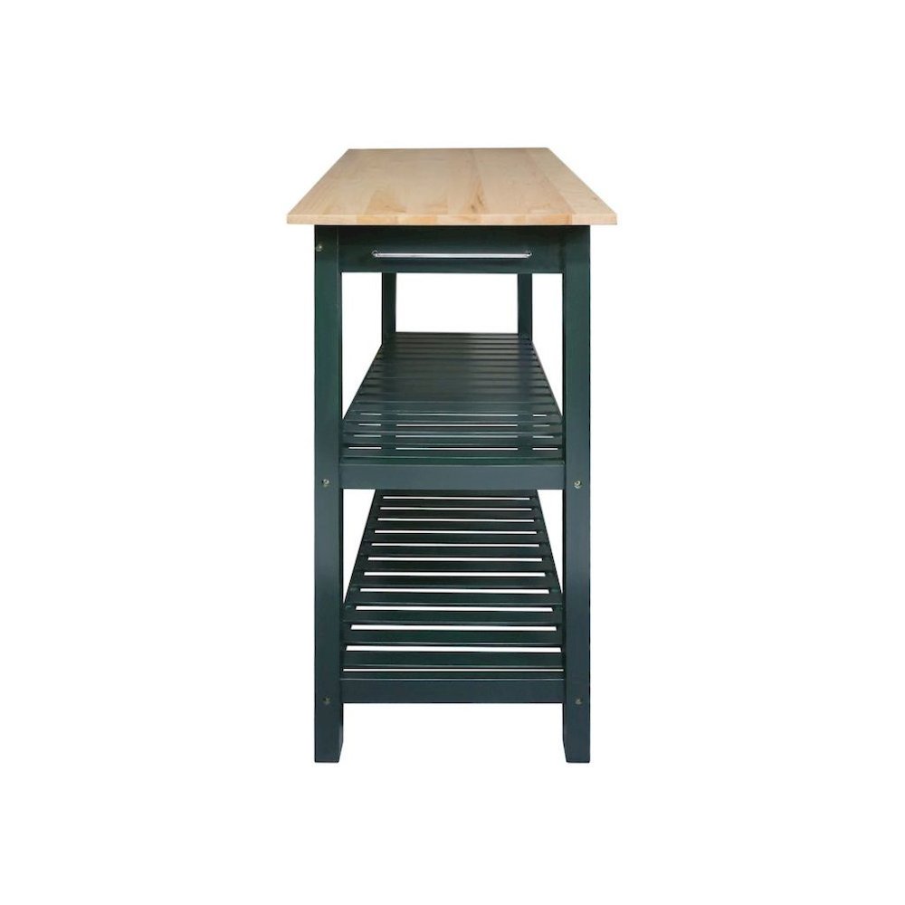 Hunter Green Kitchen Island Table with Storage, Drawer, 2 Open Counter Shelves