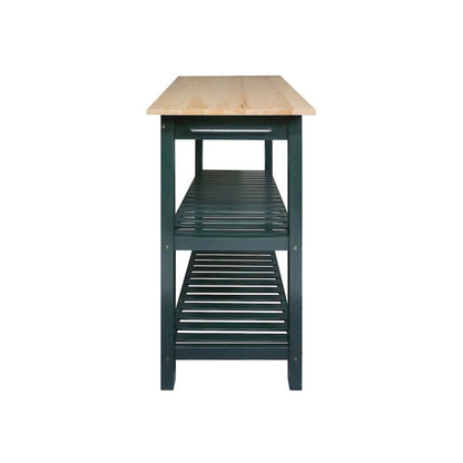 Hunter Green Kitchen Island Table with Storage, Drawer, 2 Open Counter Shelves