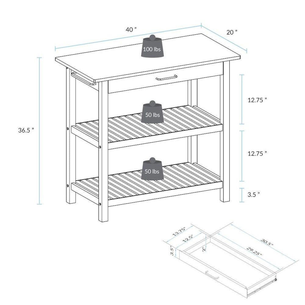 Hunter Green Kitchen Island Table with Storage, Drawer, 2 Open Counter Shelves