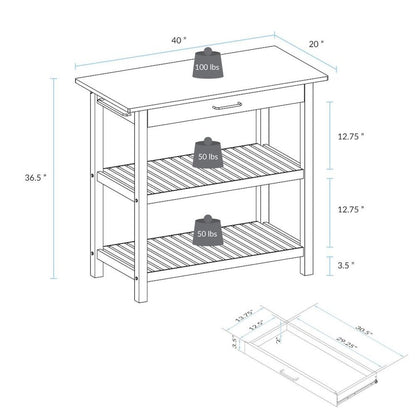 Hunter Green Kitchen Island Table with Storage, Drawer, 2 Open Counter Shelves