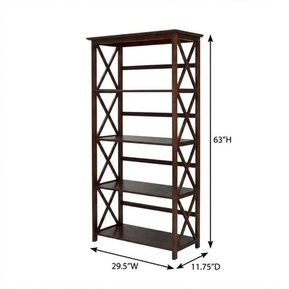 Wooden Bookcase with Open Shelves and Sturdy Frame for Home Office