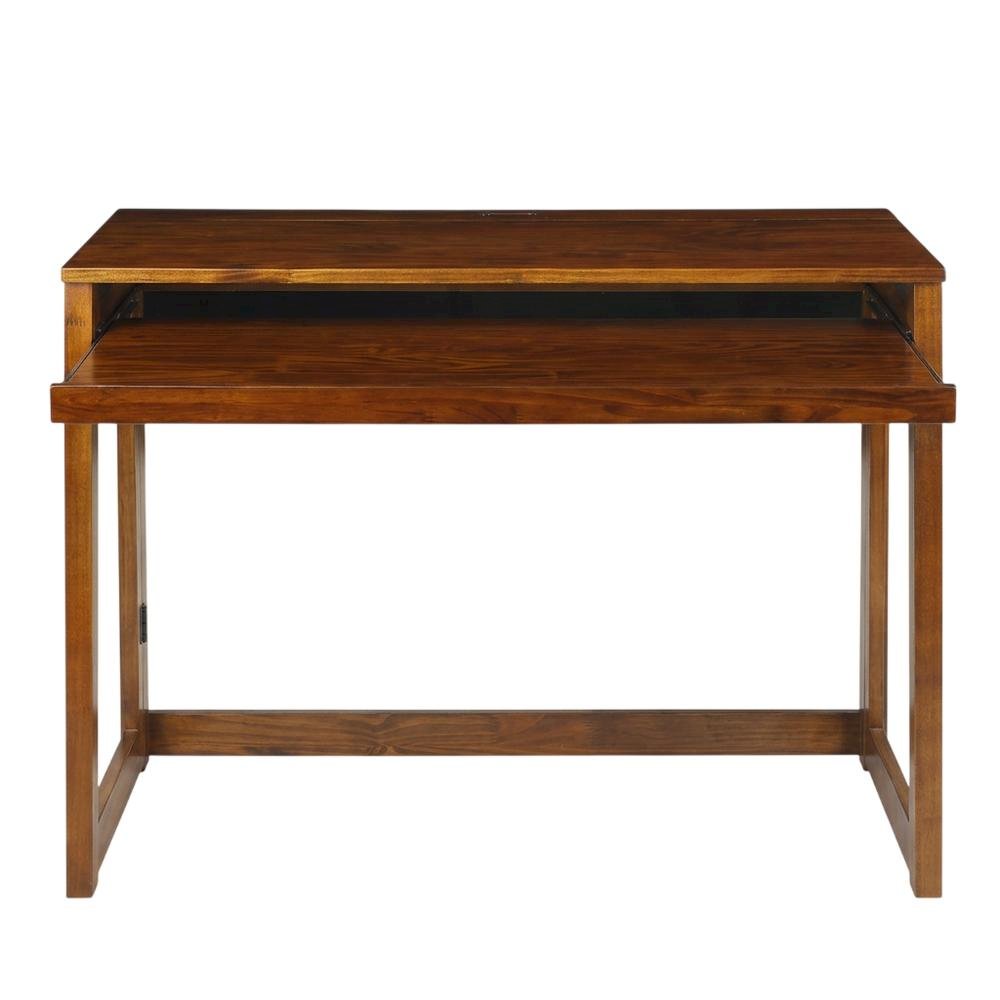 Warm Brown Folding Desk with USB Port and Pull-Out Surface for Home Office