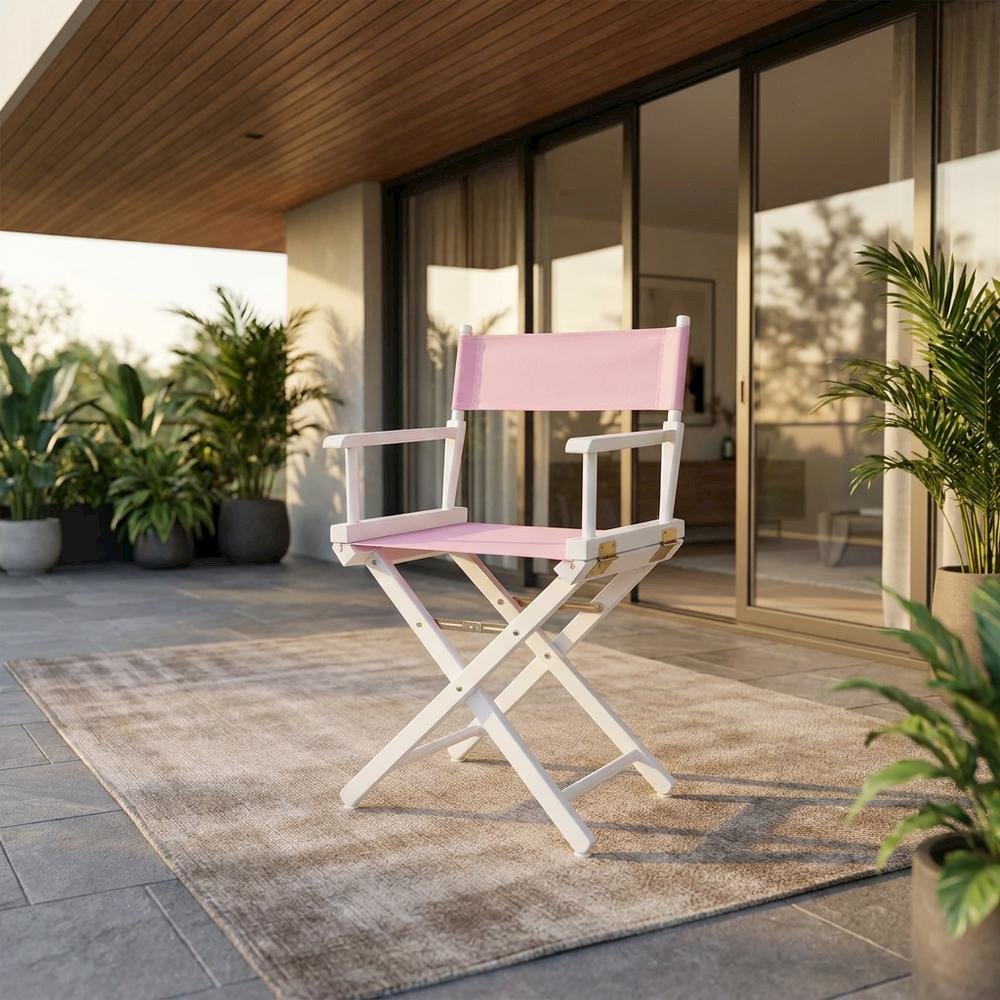Pink Director's Chair, White Frame, 18-Inch Seat, Folding Accent