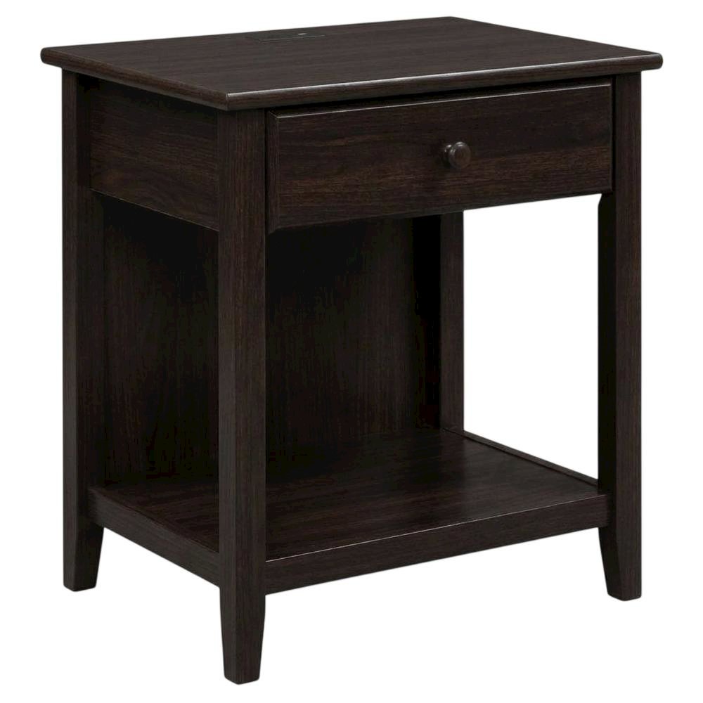 Espresso Night Stand with Usb Port and Solid Wood Design