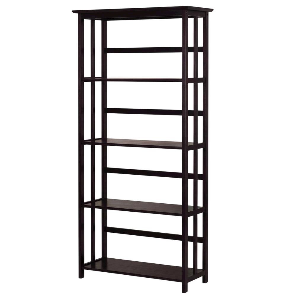 Espresso Mission Style 5-Shelf Bookcase for Living Room Storage