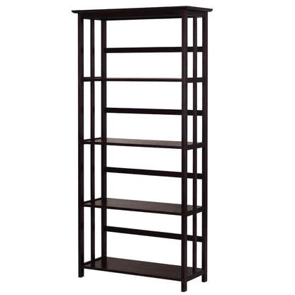 Espresso Mission Style 5-Shelf Bookcase for Living Room Storage