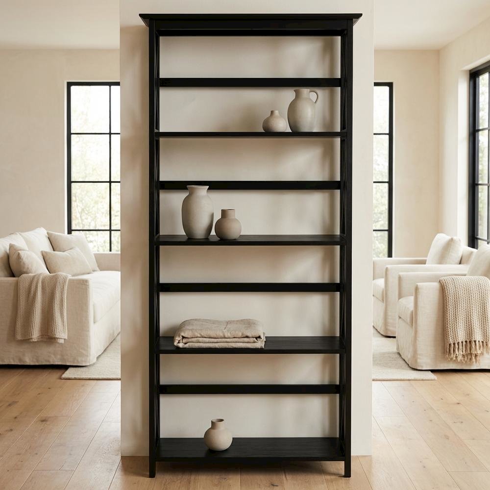 Simple Wooden Bookcase in Finish with Adjustable Shelves