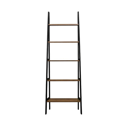 Rustic Brown and Black 5-Shelf Ladder Bookcase with Sturdy Frame