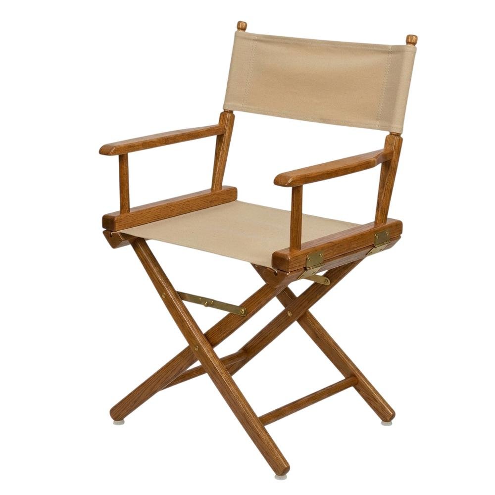 Beige Extra-Wide Director's Chair, Mission Oak Frame, 18-Inch Wide Seat