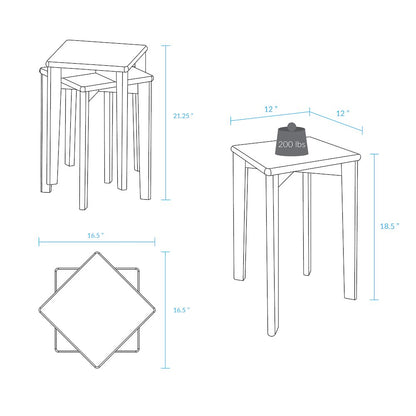 100% American Hardwood Square Stackable Stool 2-Pc Set