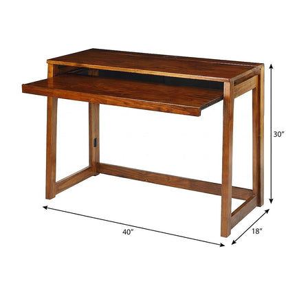 Warm Brown Folding Desk with USB Port and Pull-Out Surface for Home Office