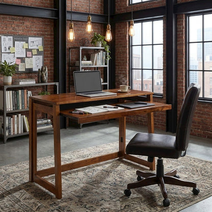 Warm Brown Folding Desk with USB Port and Pull-Out Surface for Home Office