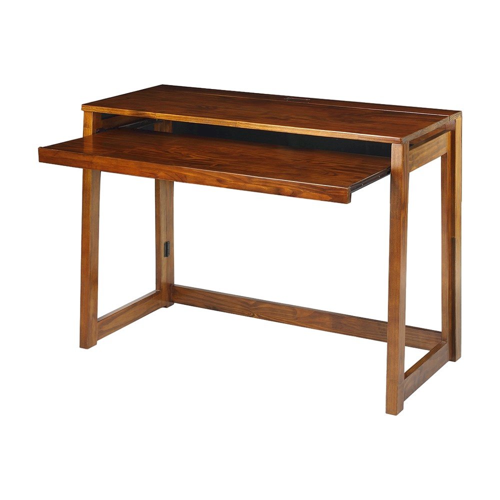 Warm Brown Folding Desk with USB Port and Pull-Out Surface for Home Office
