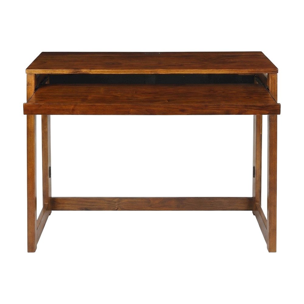 Warm Brown Folding Desk with USB Port and Pull-Out Surface for Home Office