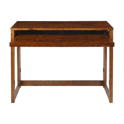 Warm Brown Folding Desk with USB Port and Pull-Out Surface for Home Office