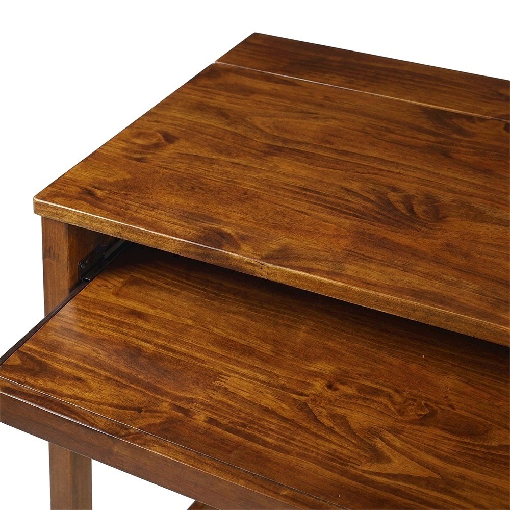 Warm Brown Folding Desk with USB Port and Pull-Out Surface for Home Office