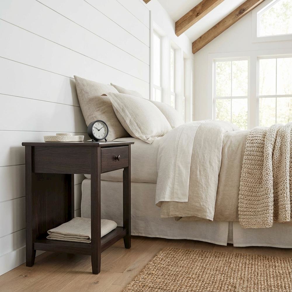 Espresso Night Stand with Usb Port and Solid Wood Design