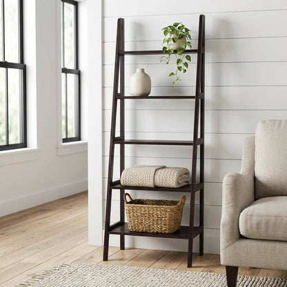 Tall bookcase in natural wood finish with spacious shelves for organized storage