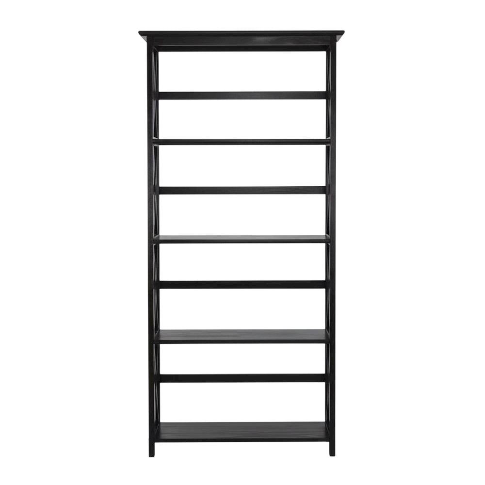Wooden bookcase with tall open shelves and sturdy construction